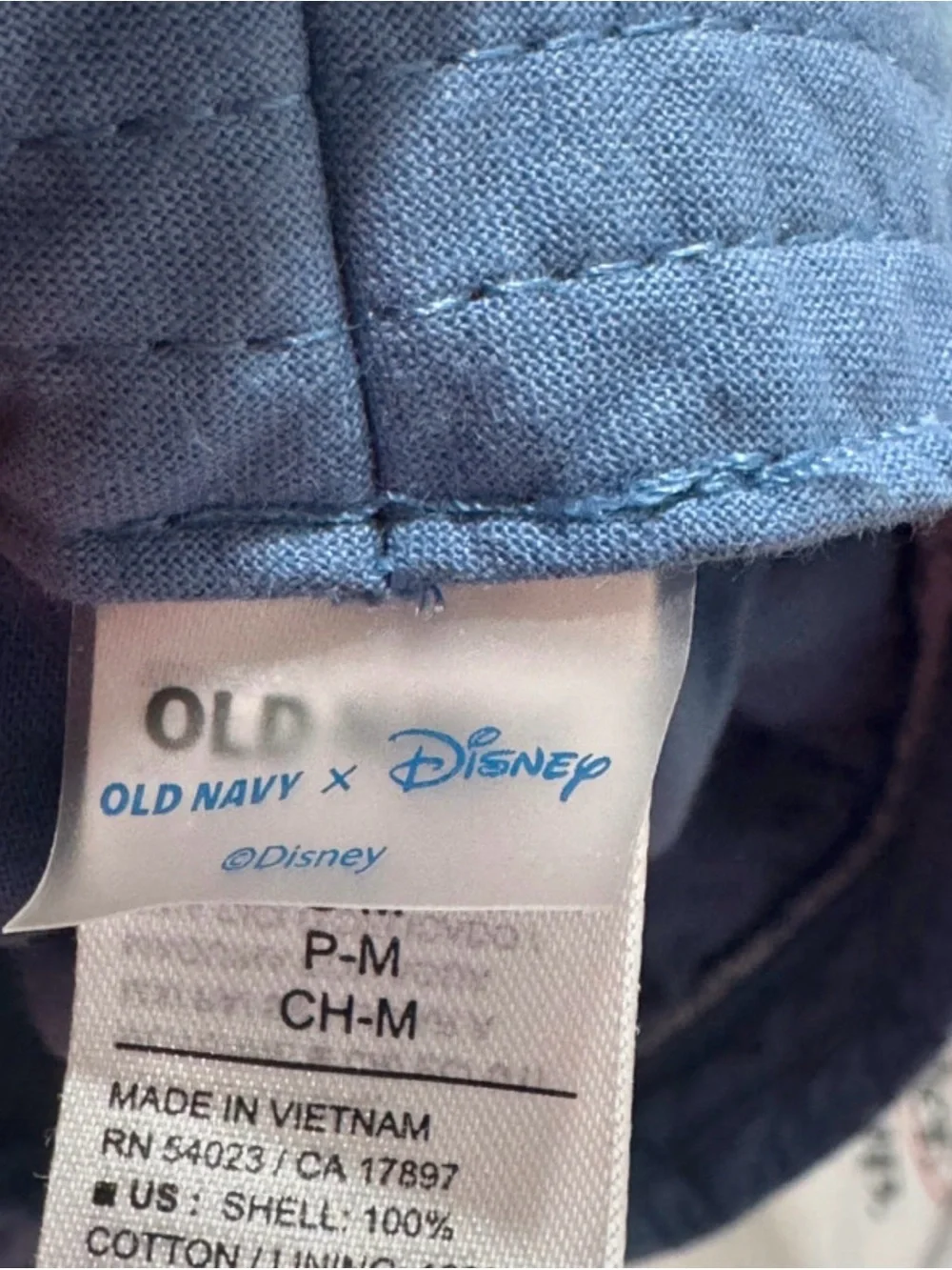 Old Navy Denim Bucket Hat with Flag & Character Patch